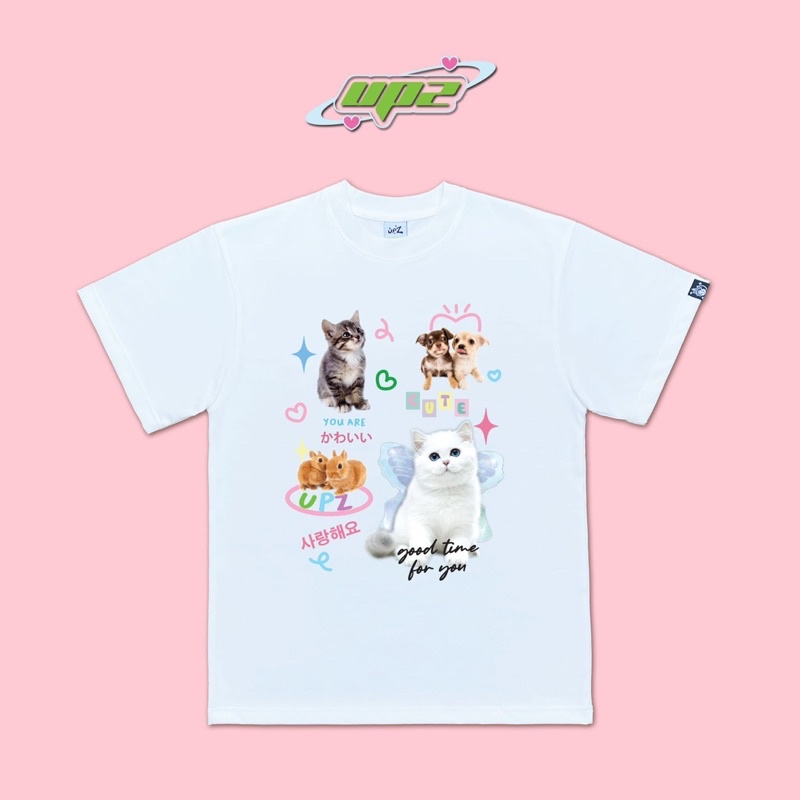 UPZ Áo Thun Cotton Tay Ngắn In Hình Funny Animal Y2K