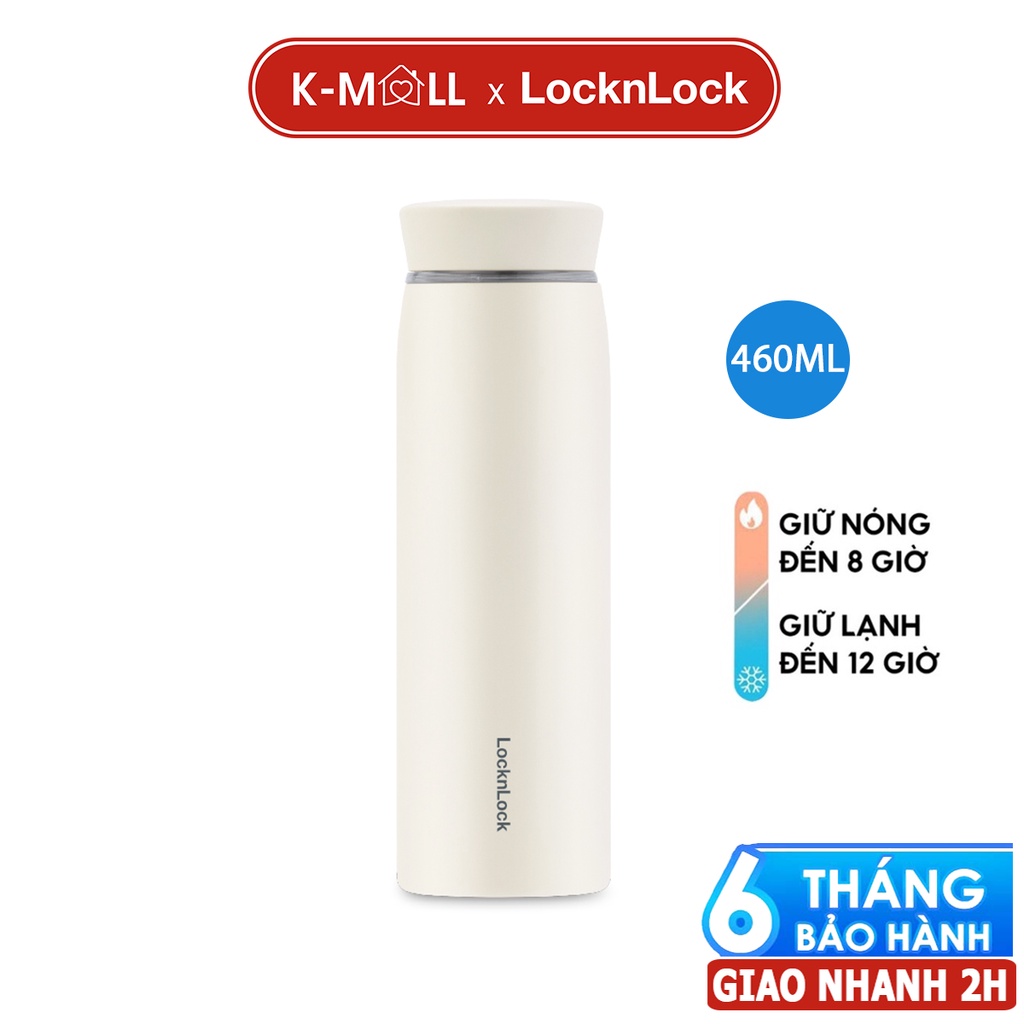 Bình giữ nhiệt LocknLock Feather Light Ring 460ml có khay lưới lọc trà, cầm nhẹ tay LHC4244 màu ngà - K-MALL