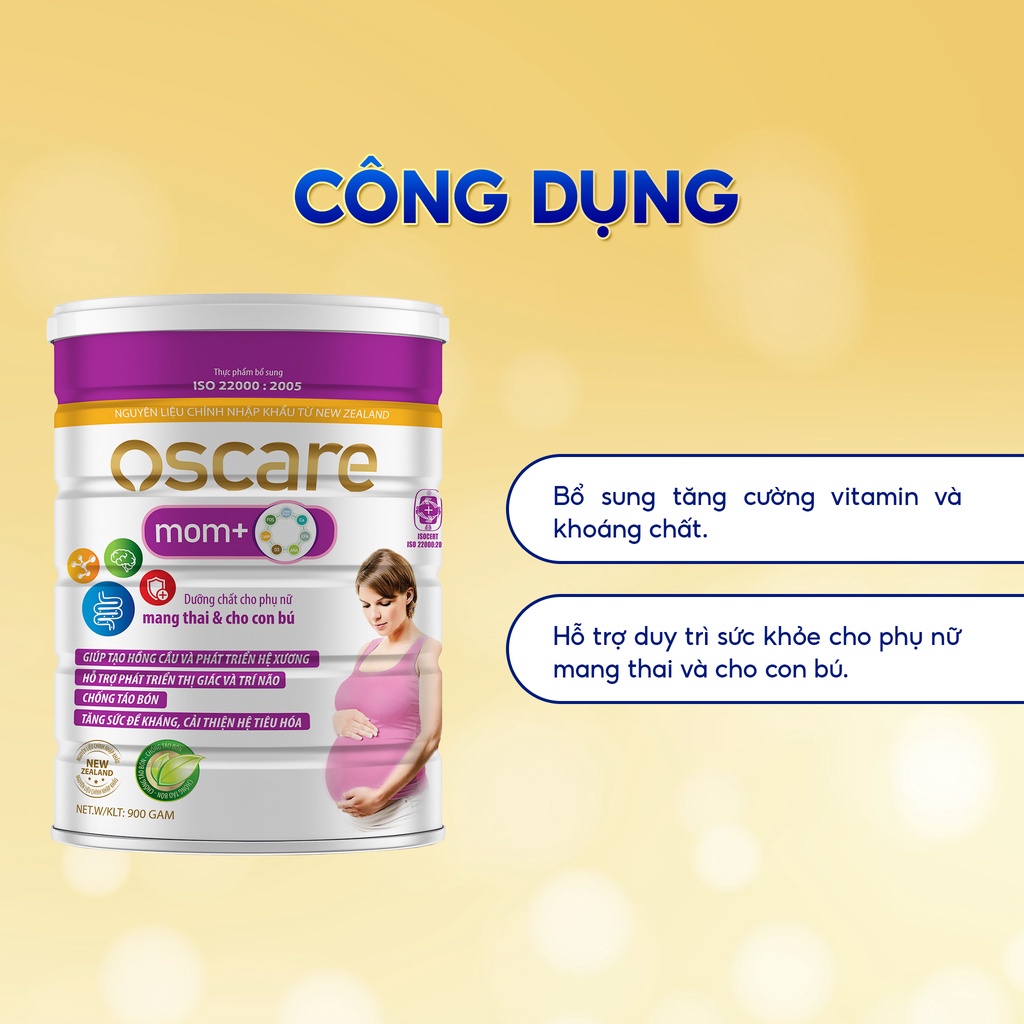 Sữa Bầu Bổ Sung Vitamin, Khoáng Chất Cho Phụ Nữ Mang Thai Và Cho Con Bú Oscare Mom+ Hộp 900g