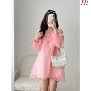 Váy trễ vai bồng kèm nơ đá