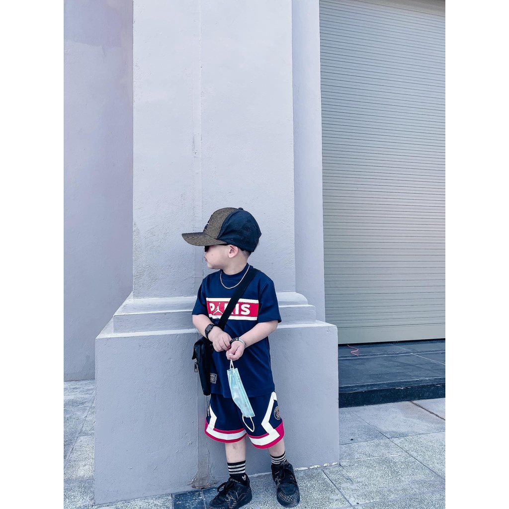 Bộ quần áo PSG 2 màu Trắng- Xanh phối quần sành điệu, cực hot mùa hè cho bé trai  SHOP BÔM BÔM KIDS