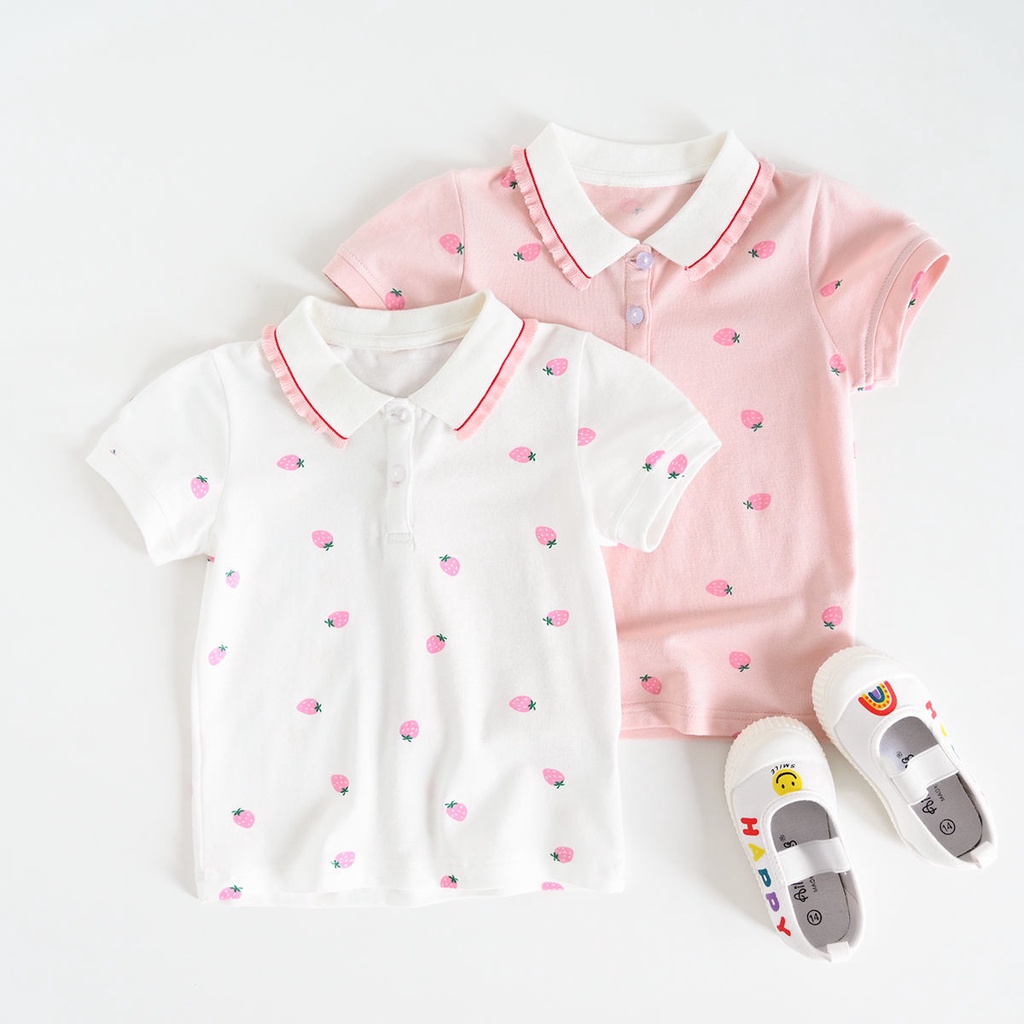 Áo Thun Polo Ngắn Tay Vải Cotton Mỏng Thời Trang Mùa Hè Cho Bé Gái