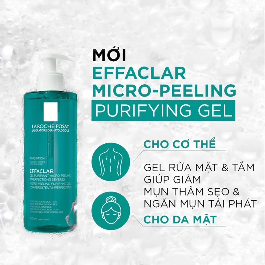 Sữa Rửa Mặt & Sữa Tắm La Roche-Posay Effaclar Micro-Peeling Gel Cleanser làm sạch & giảm mụn 400ml