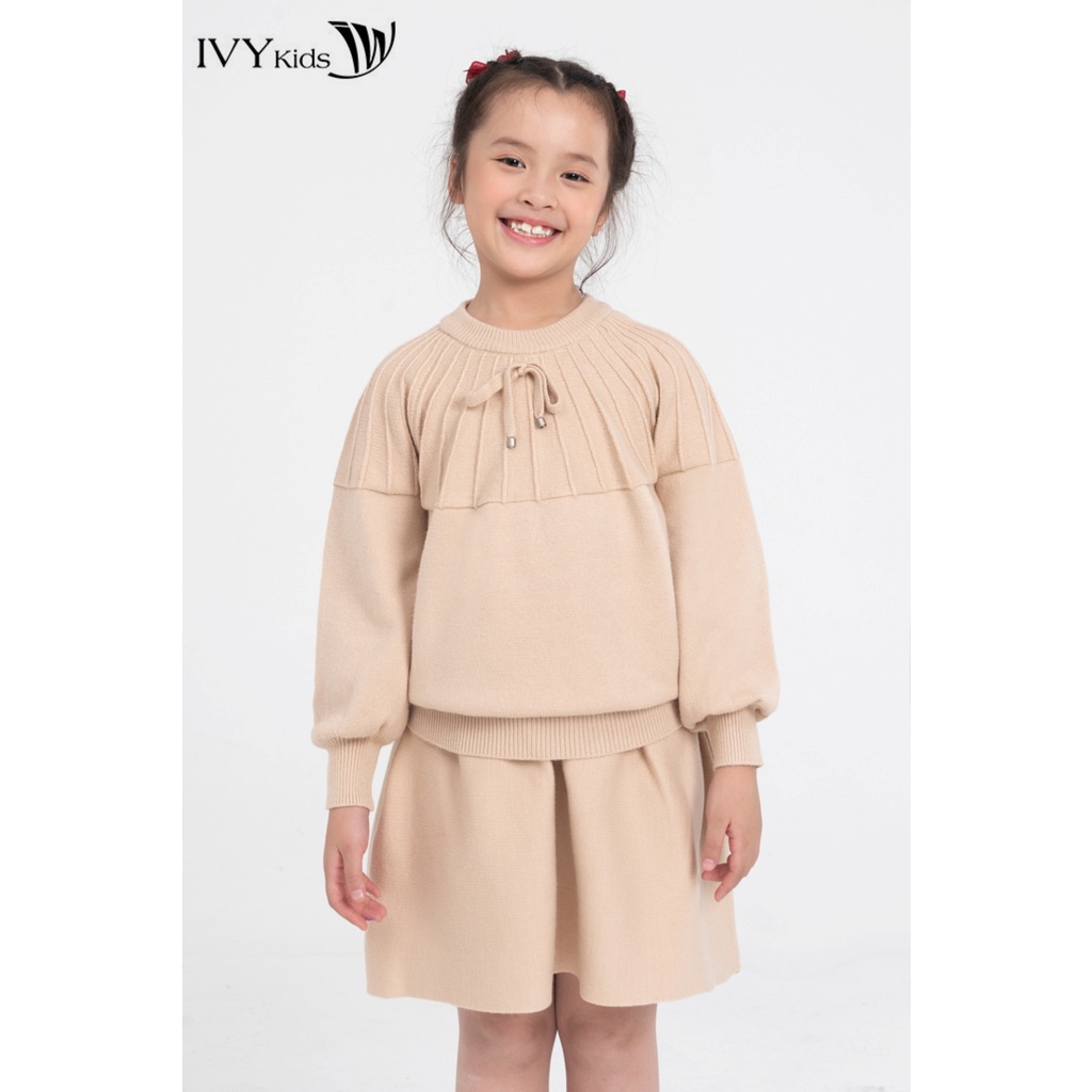 Áo len cổ cách điệu bé gái IVY moda MS 58G0850