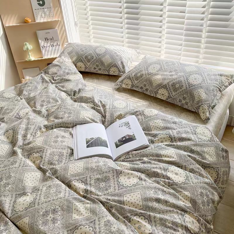 Bộ chăn ga gối ga giường cotton living Hàn Quốc các mẫu thổ cẩm vintage mới nhất - Ngân Khánh Bedding drap giường