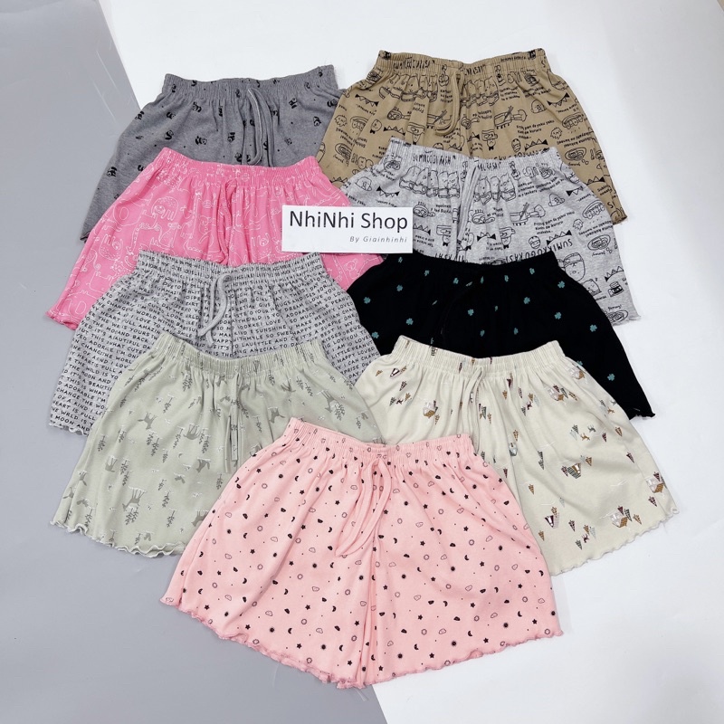 Quần Short thun xòe nhiều hoạ tiết cạp chun, Quần ngủ vải cotton mịn mát co giãn QS0755 - NhiNhi Shop