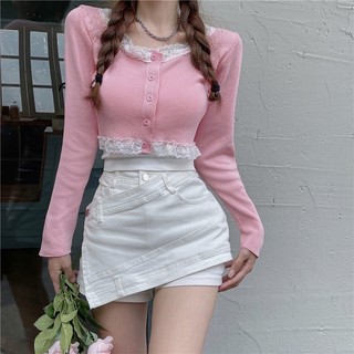 Áo croptop 🎀 tay dài viền ren 🎀 kiểu dáng bánh bèo dễ thương