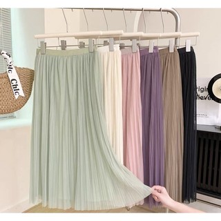 Chất váy maxi xếp ly tơ