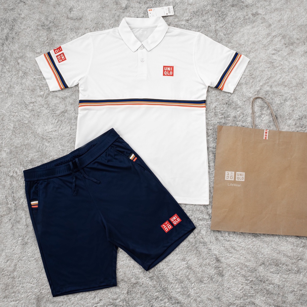 Bộ quần áo hè Uniqlo trắng phối kẻ trước ngực - Thời Trang Thể Thao Cao Cấp WinMax
