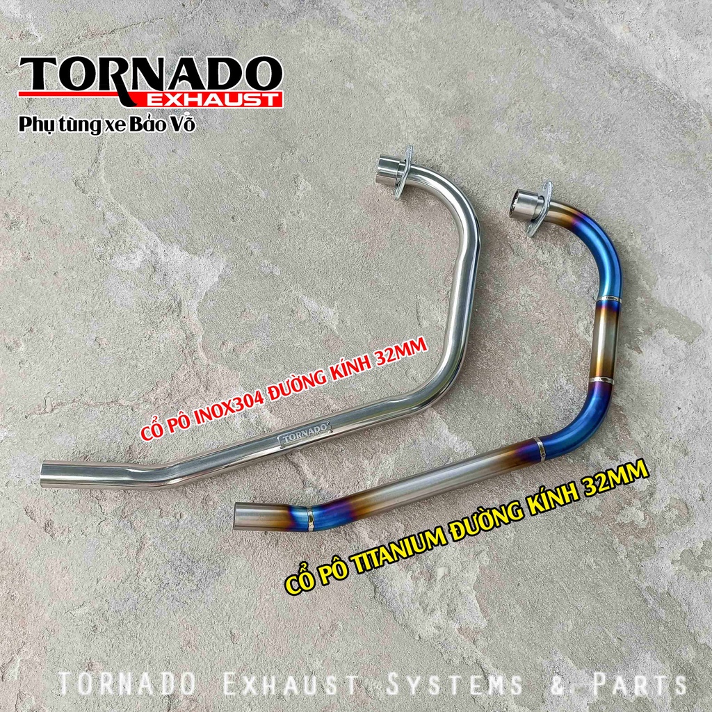 Cổ pô GPX LEGEND150 thương hiệu TORNADO chất liệu TITAN VÀ INOX 304