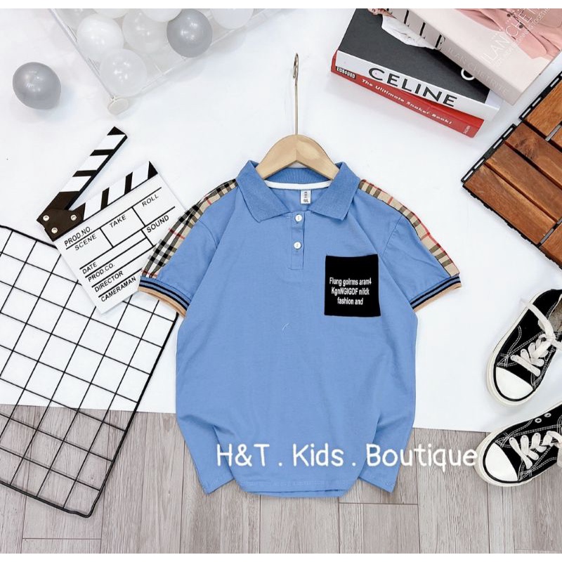 Áo Polo cộc tay cổ bẻ bé trai chất cotton co dãn size đại 20-40kg