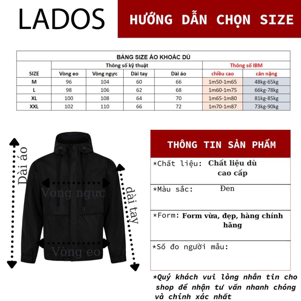 Áo khoác vải dù 2 lớp có nón cho nam LADOS - 12065 chất liệu chống nước chông gió tốt - kiểu dáng trẻ trung AKD2023