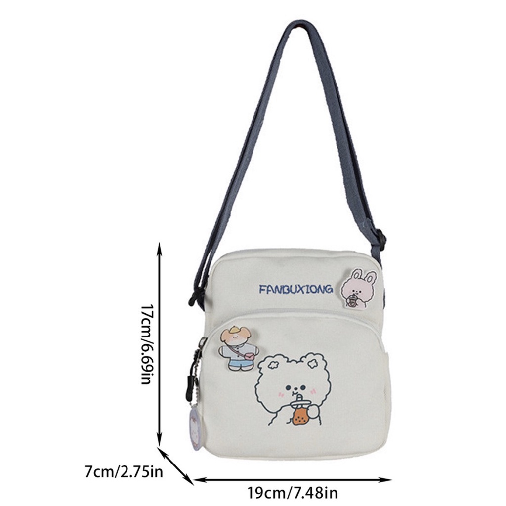 Túi Đeo Chéo Vải Canvas Mini In Họa Tiết Hoạt Hình Dễ Thương