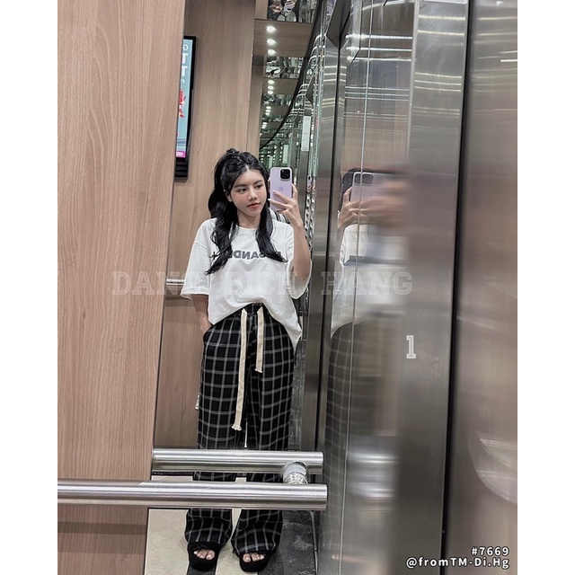 QUẦN SUÔNG KẺ Ô CẠP CHUN DÂY RÚT TO FROM ĐẸP MS13229