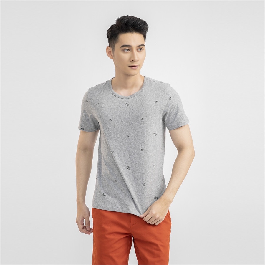 Áo cộc tay cổ tròn Aristino 100% cotton thấm hút mồ hôi form rộng  ATS030S1 màu xám
