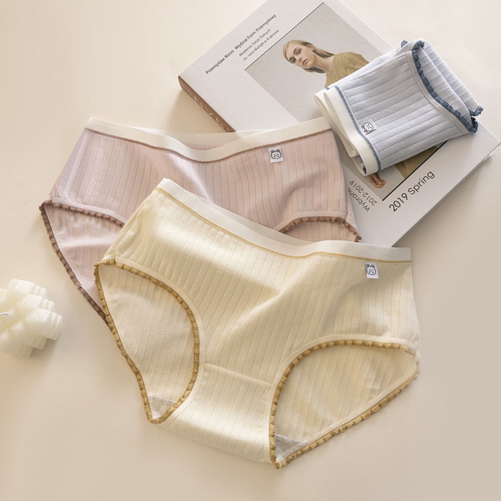 Quần lót nữ cotton - Quần chip nữ cute gân tăm Nhật Bản co dãn siêu đáng yêu Cavera L382