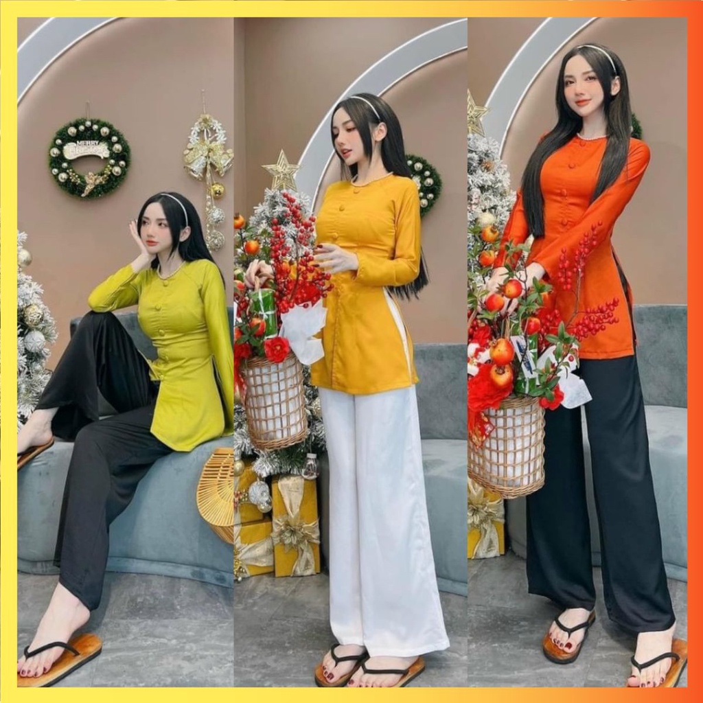 ÁO BÀ BA ĐỒ LAM CỔ TRÒN ĐÍNH NGỌC THIẾT KẾ CÁCH TÂN XẺ TÀ CÚC BỌC LỤA CAO CẤP KÈM QUẦN MAY SẴN MÀU ĐỎ, XANH, VÀNG, CAM