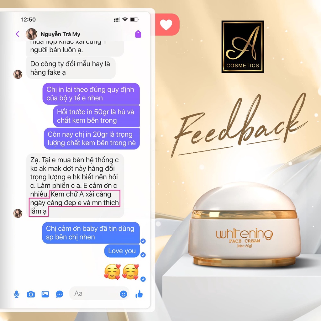 Kem Face Pháp A Cosmetics - Kem dưỡng trắng da - Chống lão hóa,làm mờ vết thâm nám,tàn nhang hiệu quả 20g