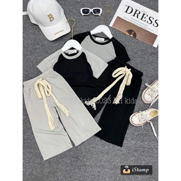 Bộ bé gái,Set bộ tăm áo croptop quần ống rộng cho bé 10 đến 28kg B0160