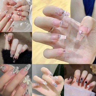  [Hàng mới về] Set 24 Móng Tay Giả Gắn Nơ Xinh Xắn Thời Trang Cho Nữ Kèm Keo Dán