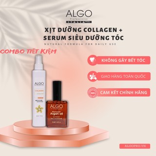 Combo Xịt dưỡng tóc Collagen- Keratin phục hồi tóc + Tinh dầu dưỡng tóc ALGO 50ml