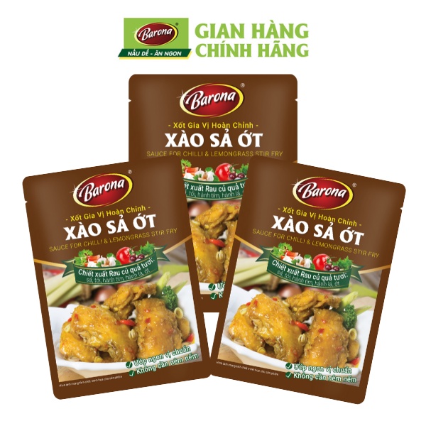 Combo 3 Gói Gia Vị Xào Sả Ớt Barona 80g ướp ngon chuẩn vị không cần nêm nếm