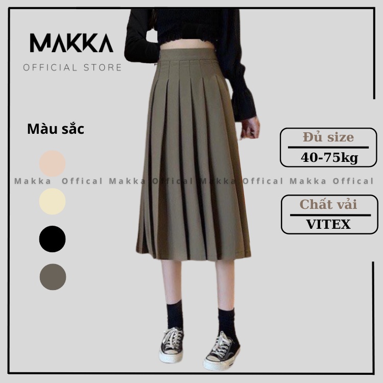 Chân váy xếp ly dáng dài MAKKA chân váy xòe qua gối váy dài cạp cao xếp ly to phong cách công sở trẻ trung 5346