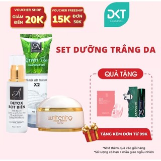Set kem dưỡng trắng body Acosmetics, sữa rửa mặt trà xanh Green Tea và detox bọt biển cải thiện màu da hiệu quả