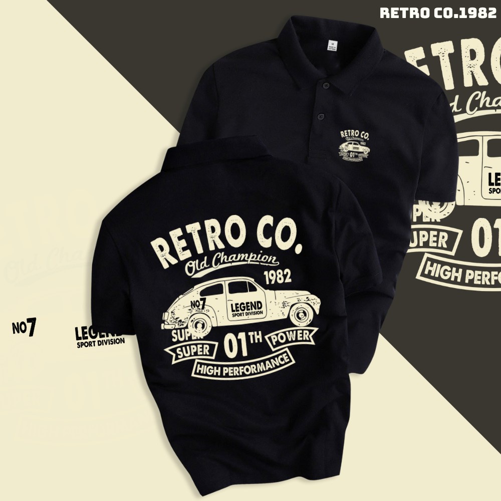 Áo POLO ĐEN RETRO CO 1982  ,áo thun cổ bẻ, polo họa tiết in hình co giãn mát mịn cảm giác dễ chịu phong cách trẻ trung.