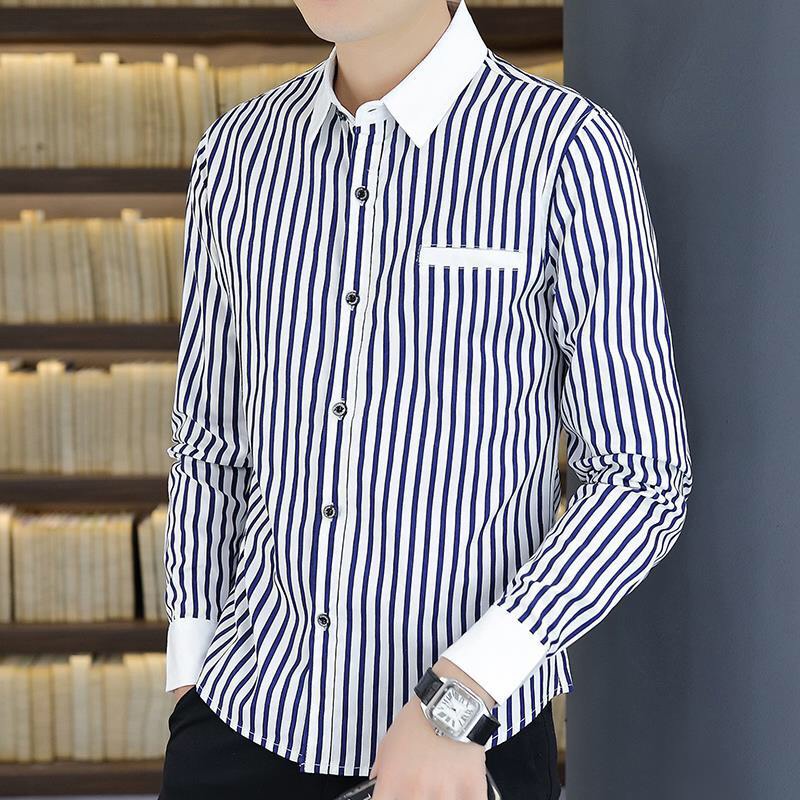 Áo sơ mi nam tay dài kẻ sọc đỏ phối viền trắng SD58 phong cách Hàn Quốc thời trang Erina cao cấp chất vải mát mịn