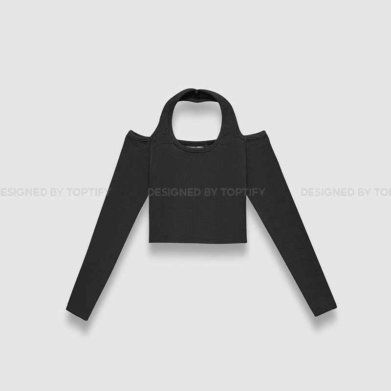 ÁO LEN TĂM TAY DÀI HỞ VAI CROPTOP A4