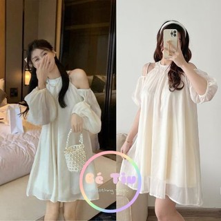  Váy Đầm Babydoll Cổ Yếm Hở Vai Tay Bồng Dài Che Được Khuyết Điểm Cho Chị Em Thỏa Sức Thả Dáng Trên Phố | Bé Tiu Clothing 