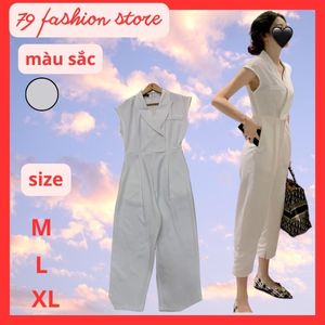 Jumpsuit trắng lửng cổ vest chất liệu cotton lạnh 3 size có ảnh thật video hàng y hình