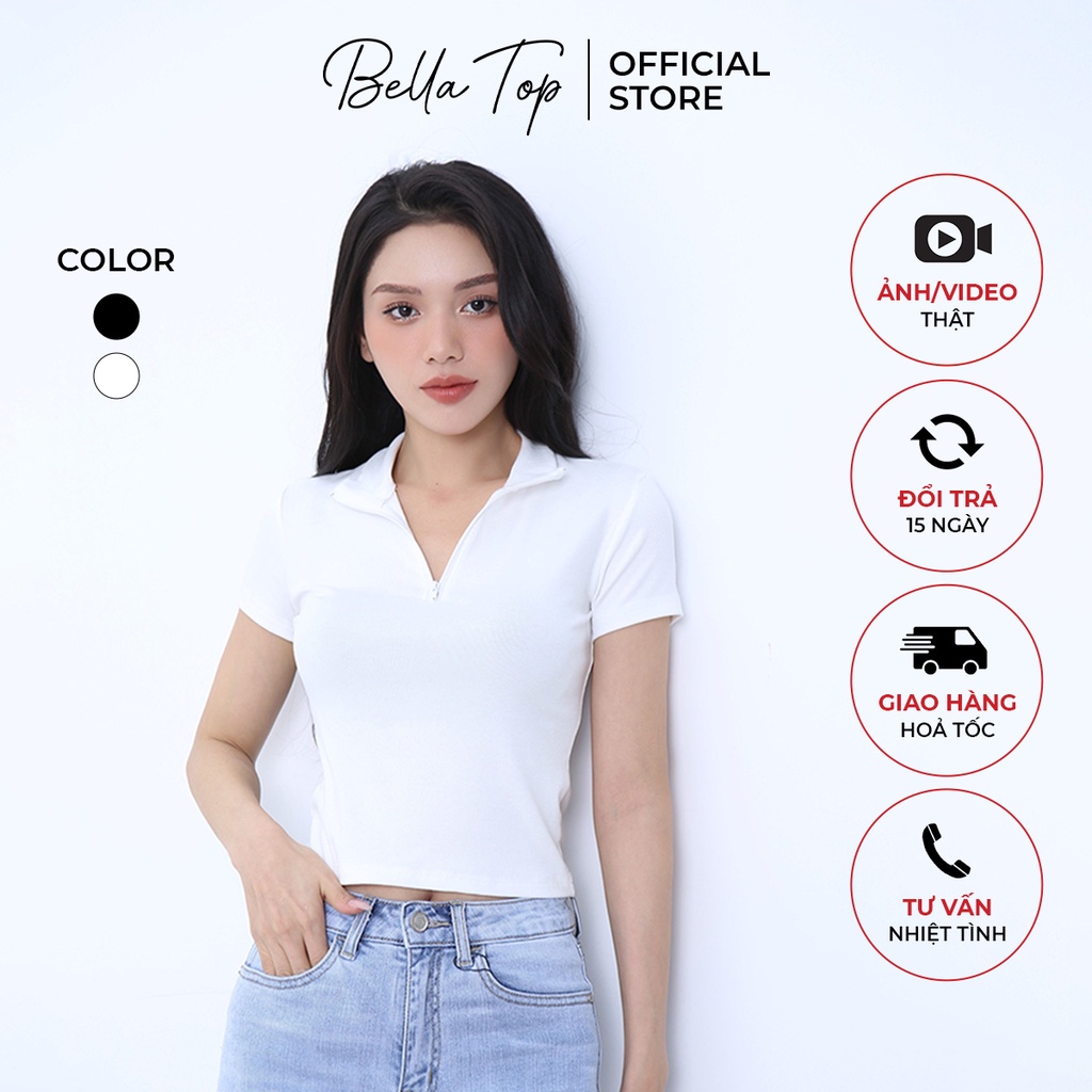 Áo polo nữ, Polo nữ trơn basic khóa kéo chất liệu cotton co giãn 4 chiều - Bella Top MS01