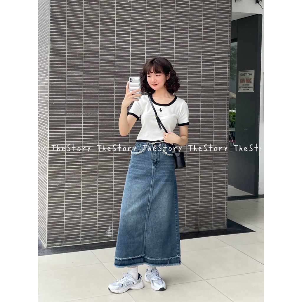 Chân váy jean tua rua  CV342