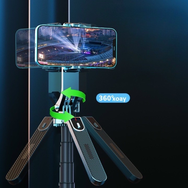 Gậy chụp ảnh 4 chân P180 1m8 có tay quay Video 360 độ siêu chắc chắn, nút remote bluetooth sạc điện livestream, chụp ảnh