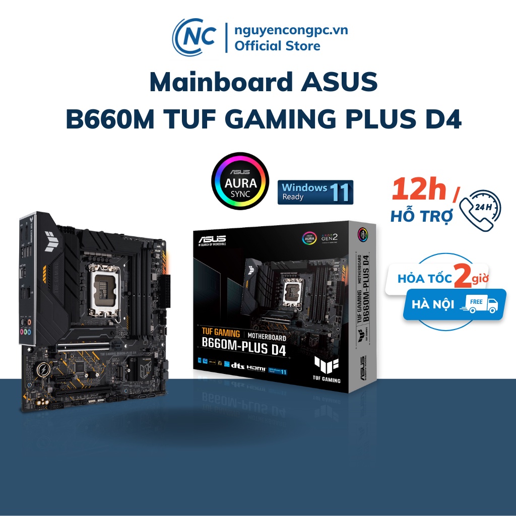 Mainboard Asus TUF GAMING B660M-PLUS D4 cho chip Intel đời 12, 13 (LGA1700 / MATX / 4 khe DDR4) - BH chính hãng 3 năm