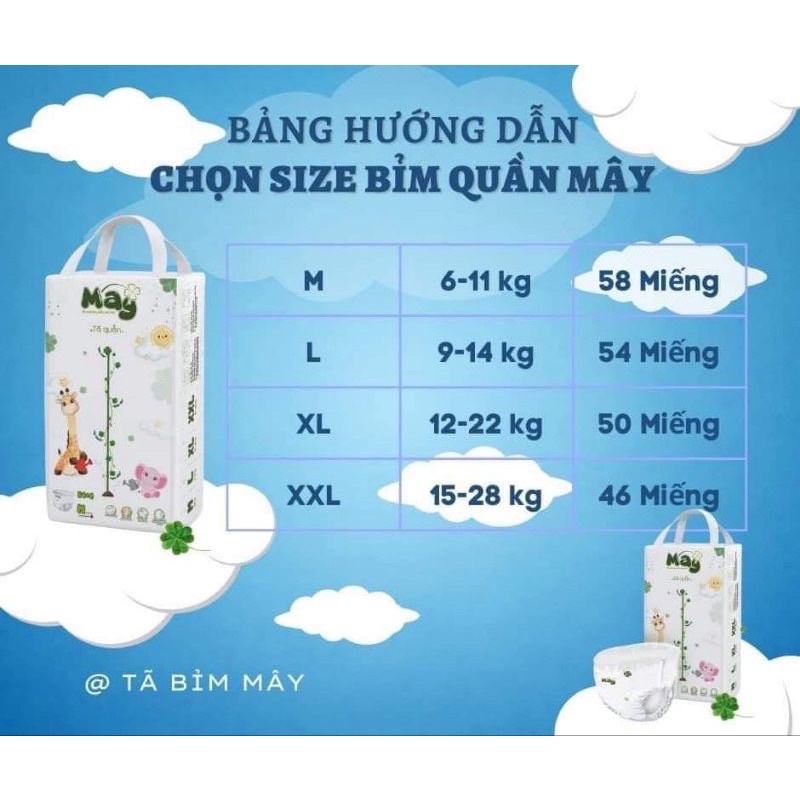 Bỉm organic Mây Nhật Bản quần  M58/L54/XL50/XXL46
