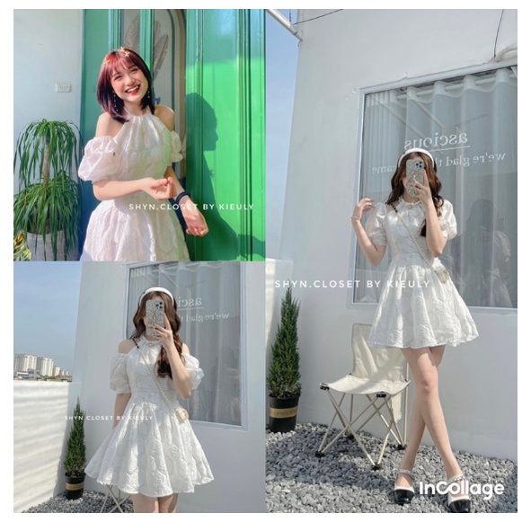Váy yếm xòe gấm hoa nổi