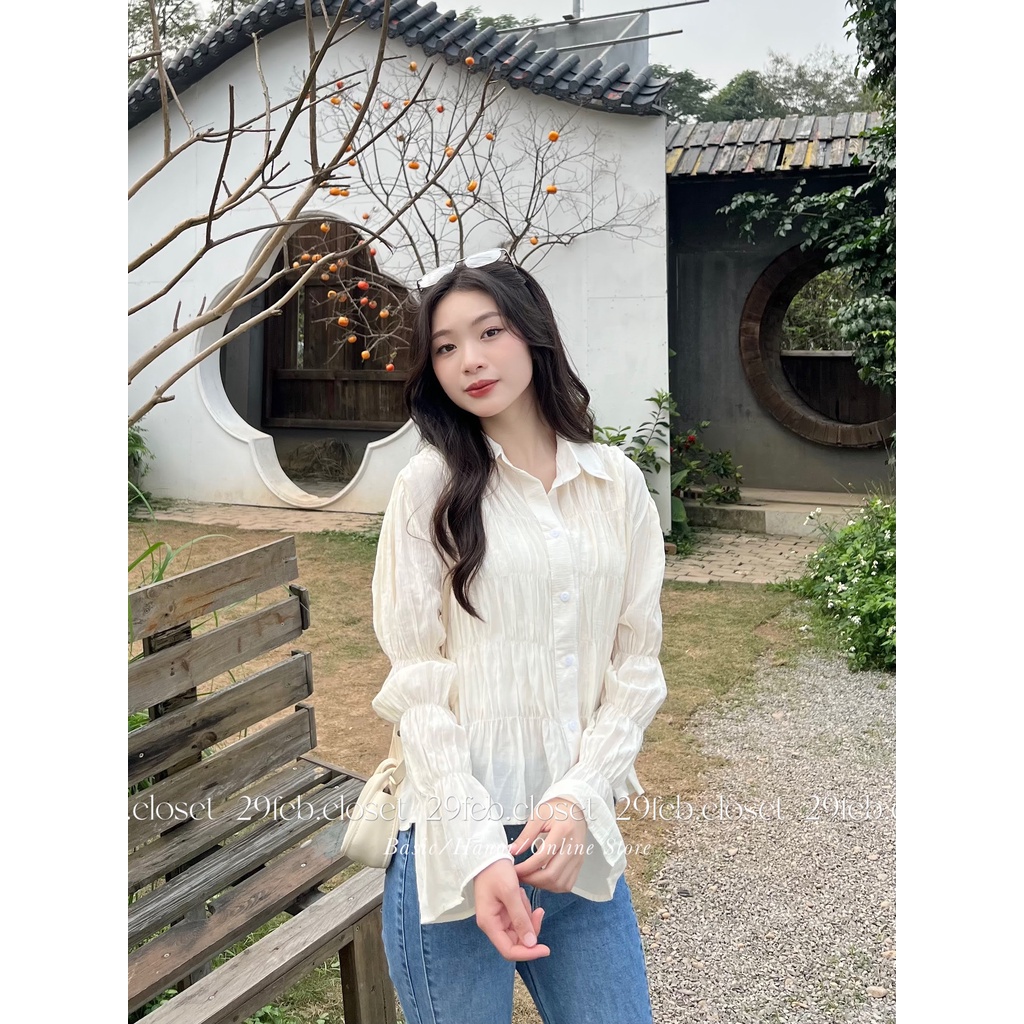 Áo sơ mi voan tơ mịn bo chun cách điệu - 29feb.closet - A216