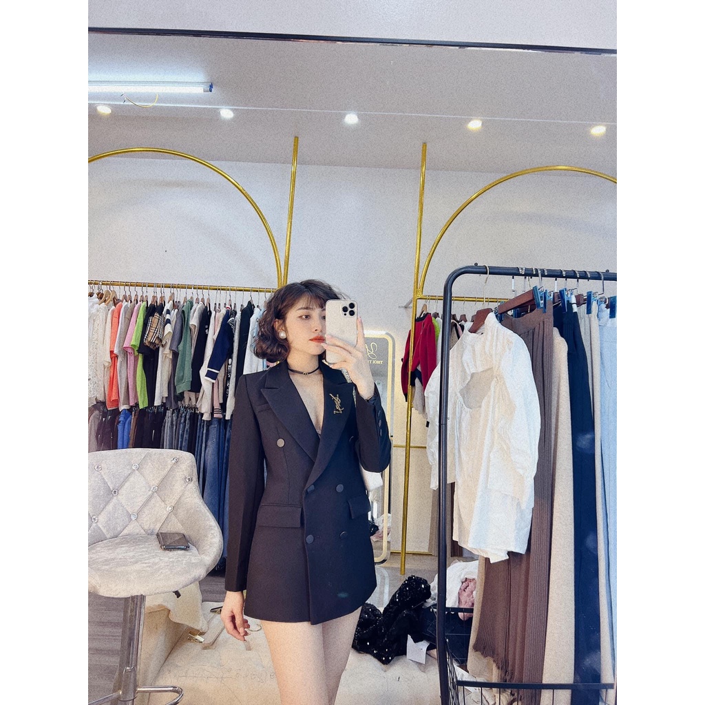 Áo khoác vest blazer nữ huy hiệu kèm tag cài dài tay dáng công sở 2 lớp cao cấp Hàn Quốc | BigBuy360 - bigbuy360.vn