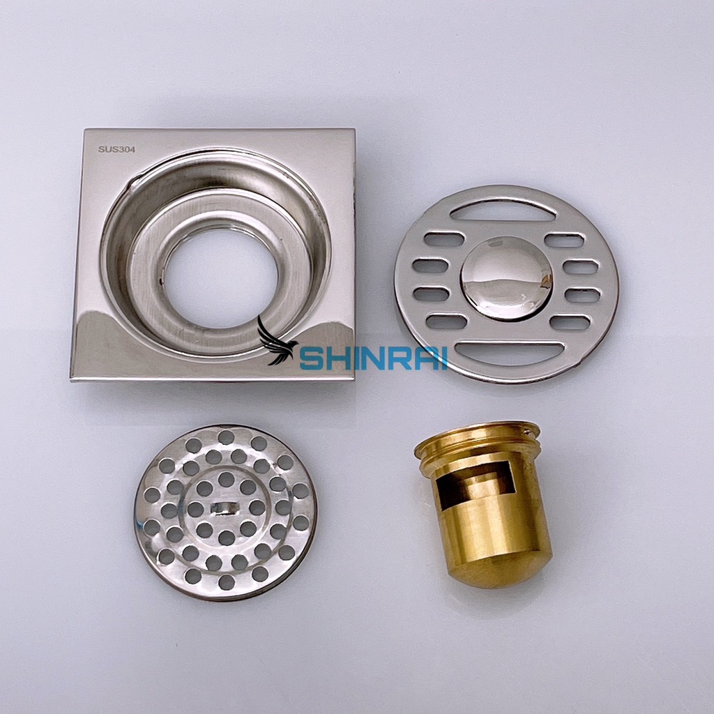 ( Phân Phối Sỉ ) Ga Thoát Sàn , Phễu Thu Sàn Máy Giặt Nhà Tắm Nguyên Khối INOX Chống Mùi hôi SHINRAI 10*10 Cm - TS001W