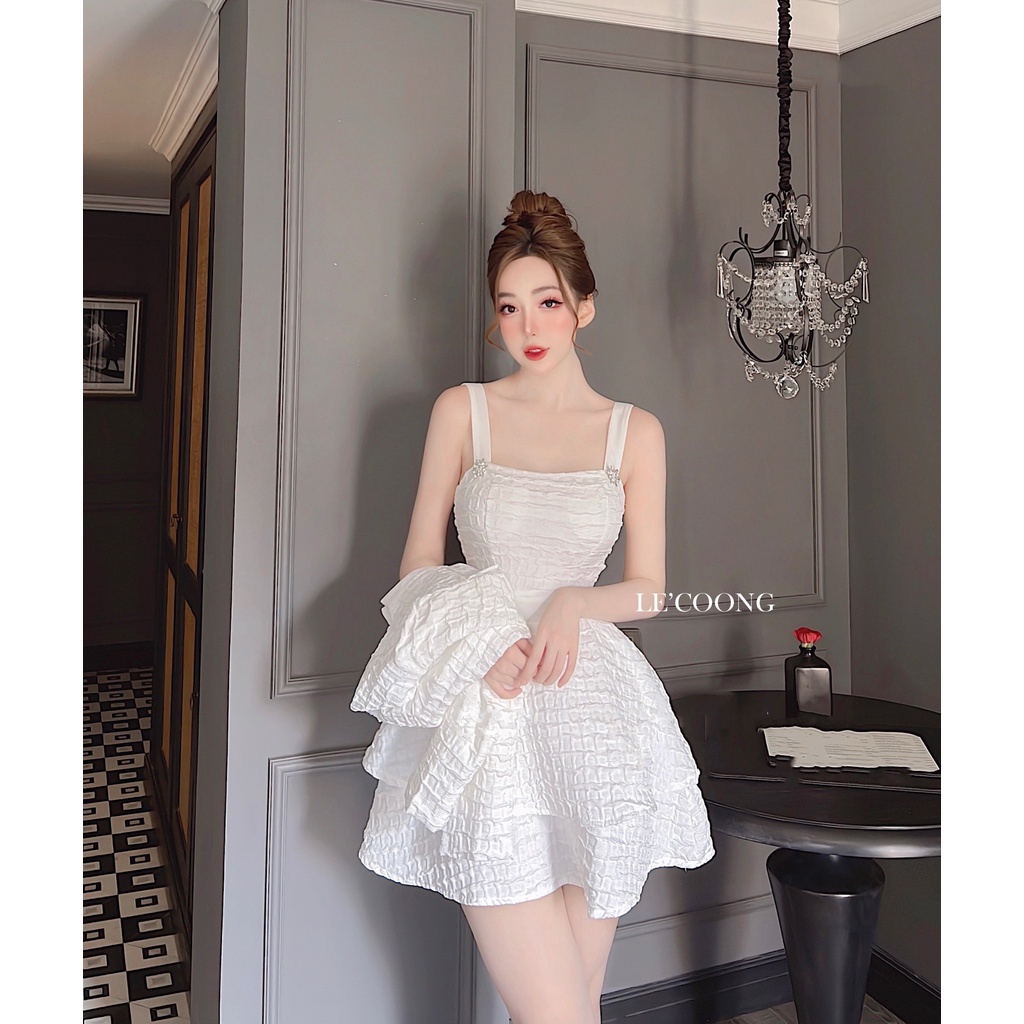 Set Váy Bộ Kèm Áo Khoác Dáng Ngắn LECOONG B29 Đầm Hai Dây Dáng Xòe Mix Áo Vest Croptop