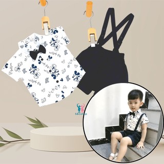 Set bộ vest yếm, bộ com lê công tử kèm nơ và dây đeo 100% cotton cute cho bé trai từ 6kg đến 12kg