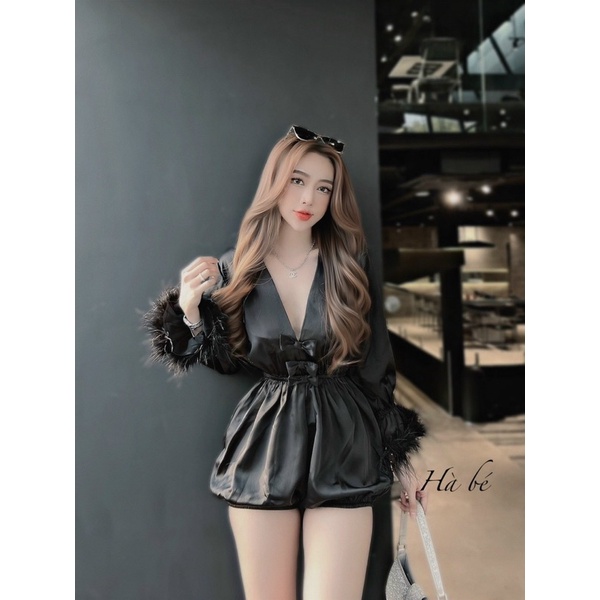 Jum phi thun tay dài phối lông vũ sang chảnh siêu hot- hàng đẹp, jum tay lông chuẩn phom loại 1, jum quần bí thụng đẹp