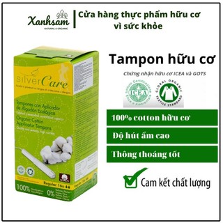Tampon hữu cơ 2 giọt có cần đẩy Silvercare Regular 16 miếng - Xanhsam Organic