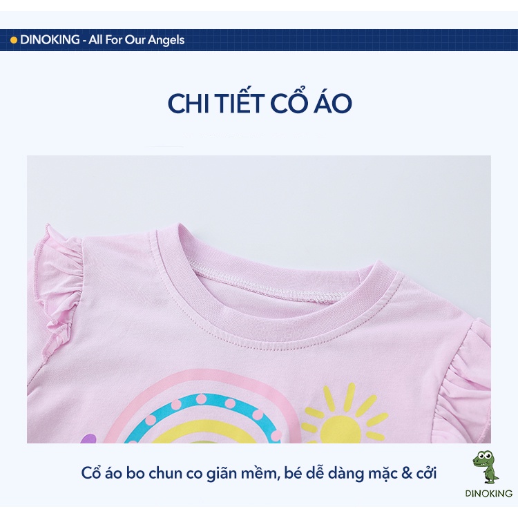 Áo thun cho bé gái DINOKING Áo phông trẻ em ngắn tay mùa hè chất cotton mềm mịn thêu nổi 3D cho bé 2 - 8 tuổi  AT11