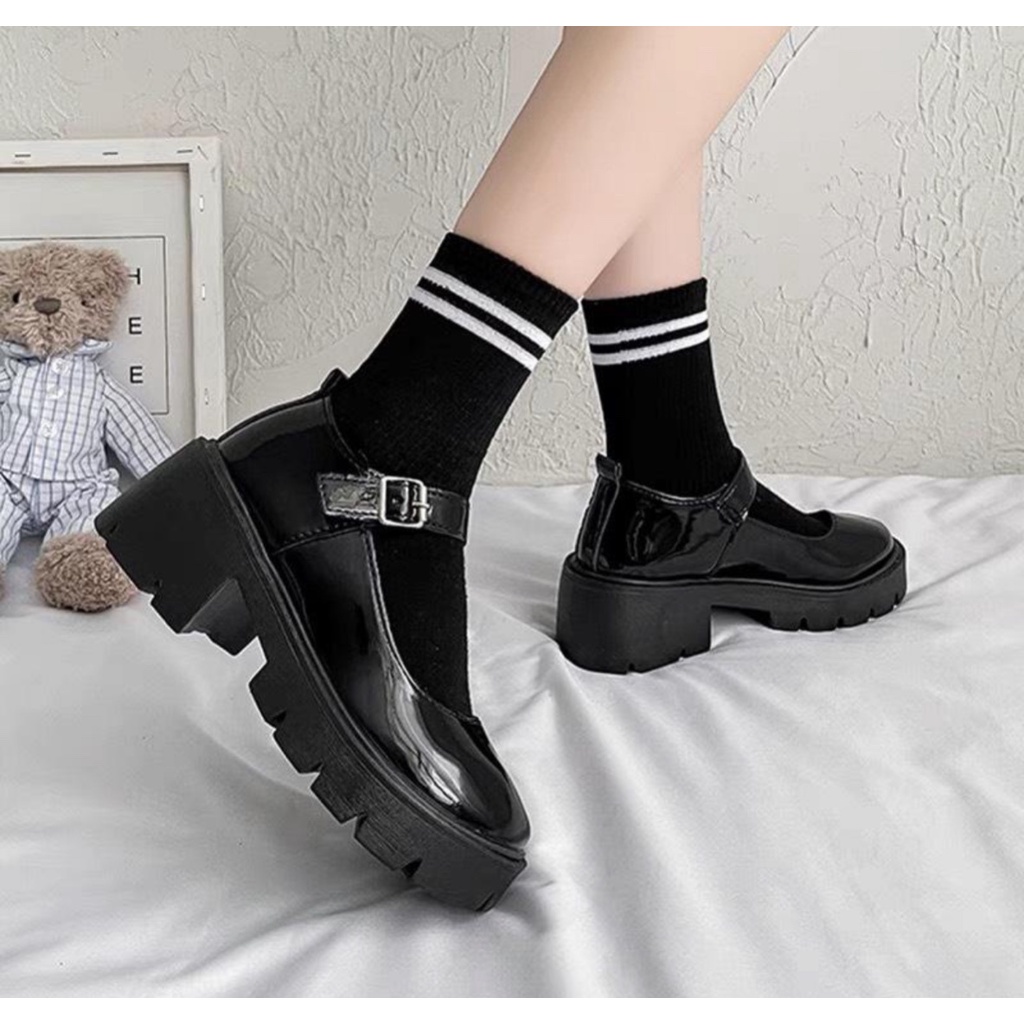 Giày nữ lolita dây cài dáng thời trang phong cách Hàn Quốc cao 5cm