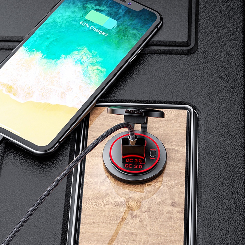 Ổ Cắm Sạc Nhanh Với 1 Cổng USB QC3.0 Và 1 Cổng PD Type C Kèm Công Tắc Bật Tắt Tiện Lợi Chuyên Dụng Cho Ô Tô