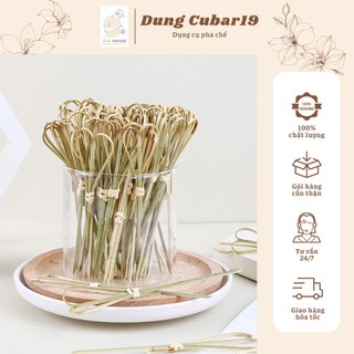 Tăm xiên tre trang trí Cocktail 100 chiếc tròn - trái tim - thắt hoa - xiên cờ, Que xiên trái cây trang trí